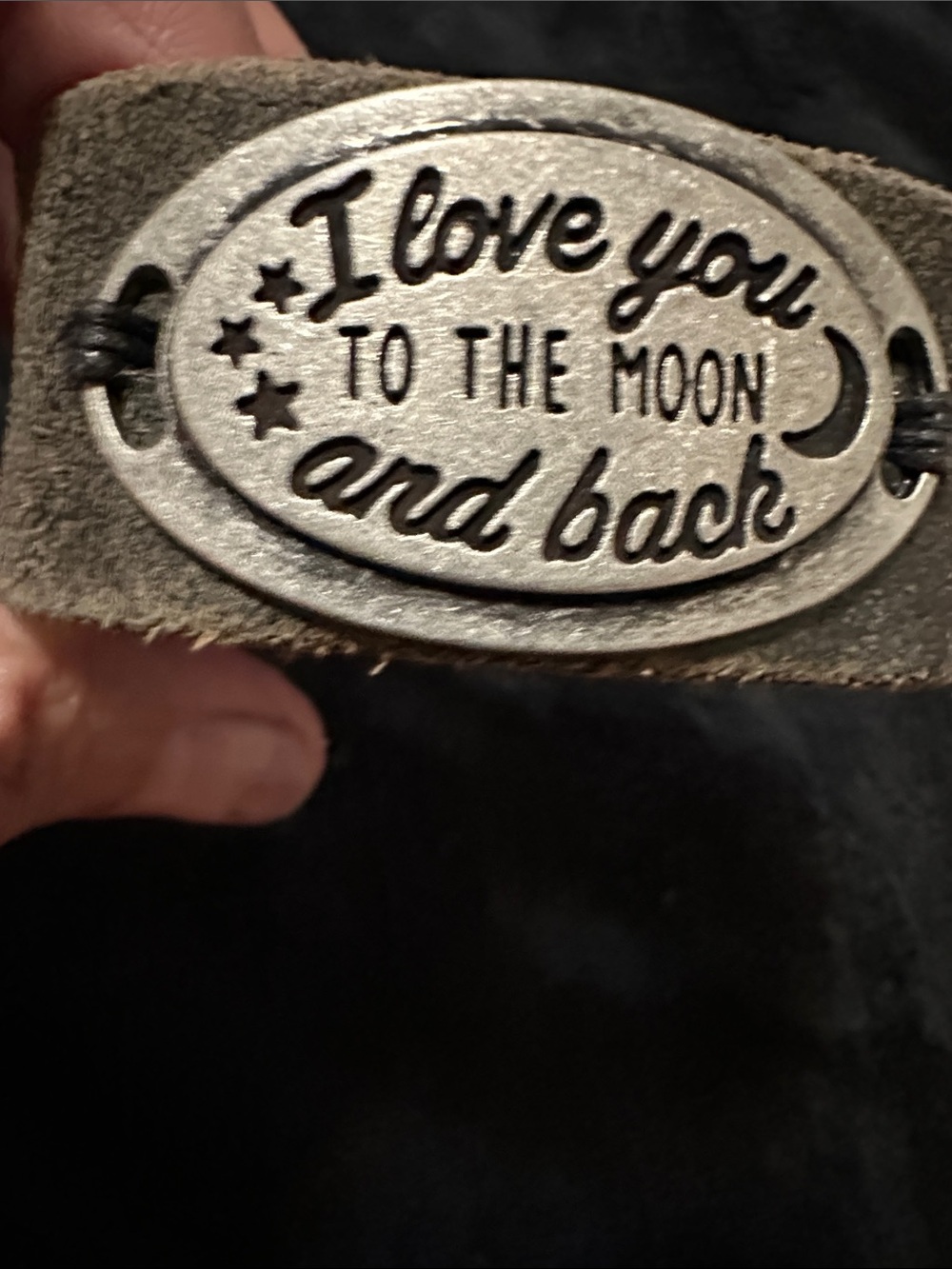 I Love You to the Moon and Back Black Leather Cuff  Bracelet Vintage  Look